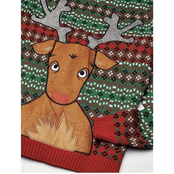 Reindeer Beer Holder Men Large Ugly Christmas Sweater‎ Green Red Drink Holder - Picture 7 of 7